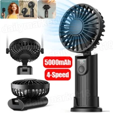 Portable Handheld Fan 5000mAh Rechargeable Cooling Fan Neck/Desk Fan 4 Speed