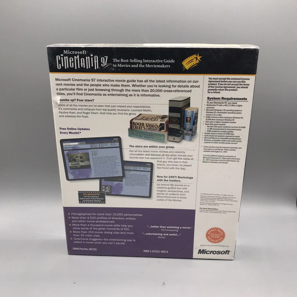 Microsoft Cinemania 97 Windows 95 Interactive Guide to Movies & Moviemakers NEW - Image 2 of 4