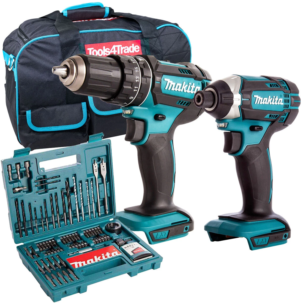 Makita 18V DTD152 Driver &amp; DHP482 Drill &amp; Bag + 100 Accessories Set | eBay