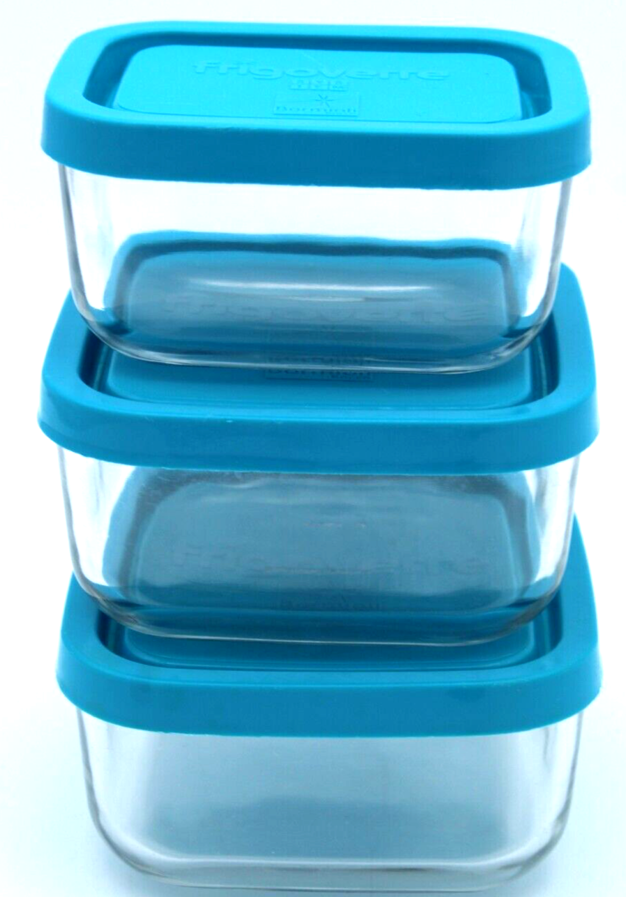 Bormioli Rocco Frigoverre Glass Food Storage Containers w/ Blue Lids