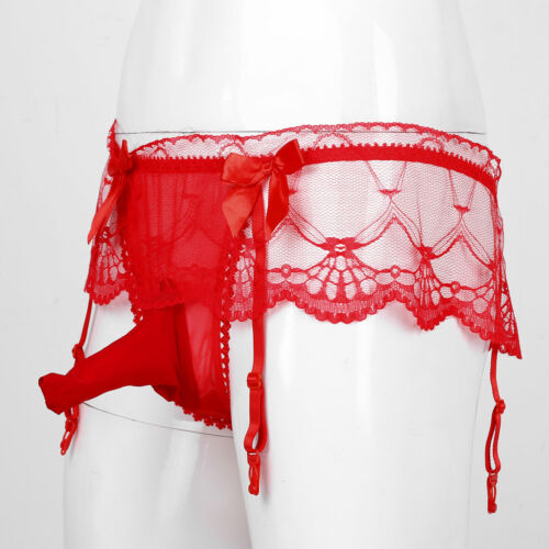 Herren Sissy Höschen Unterwäsche Transparente Spitzen Slips mit Strumpfband Sexy - Bild 16 von 187