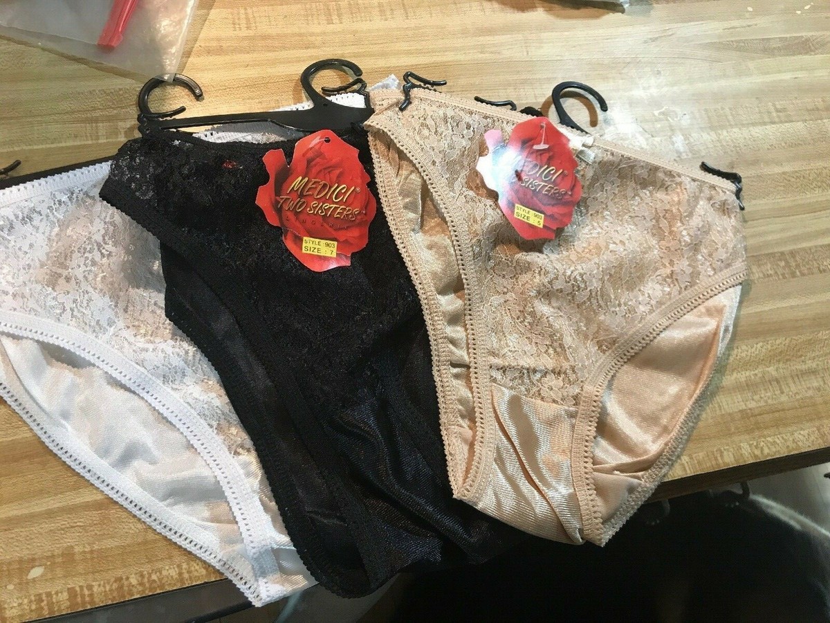 3 Medici Two Sisters Lace Underwear 903 Size 6 Tan/White
