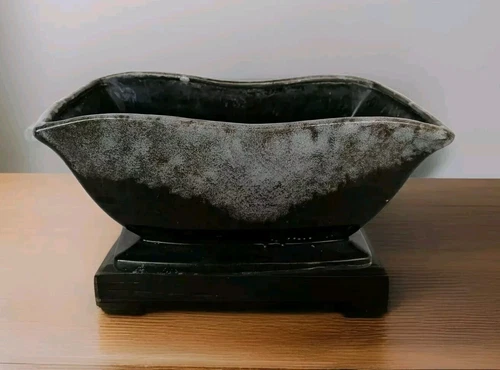 Vintage McCoy  Pottery Black/Blueish Grey Glazed Fruit/ Flower Planter