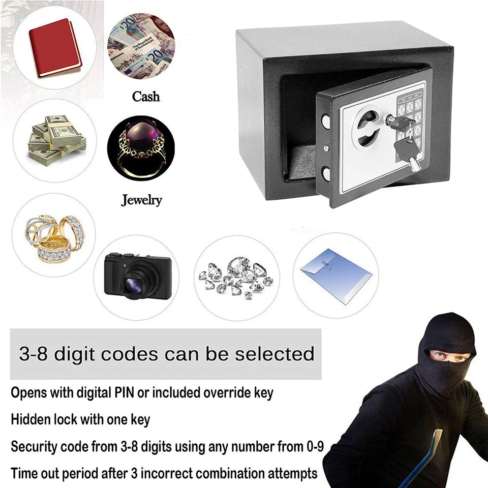 Mini Safe Tresor Feuerfest Möbeltresor Dokumententresor Geldschrank Wandtresor - Bild 4 von 4