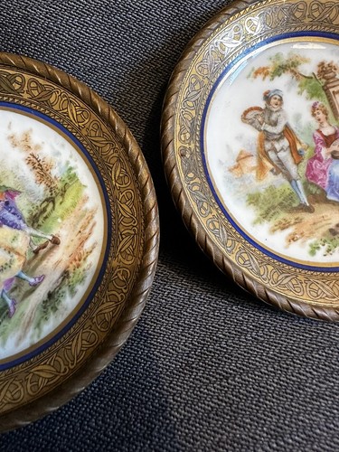Pair of Antique Porcelain Decorative Plaque Germany or France MPL w/ Hallmark - Picture 8 of 10