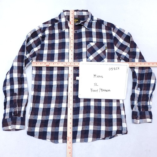 Active Gingham Flannel Long Sleeve Button Up Shirt Mens Size XL Blue Brown - Picture 8 of 10