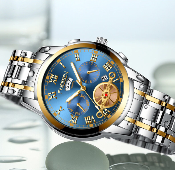Reloj para hombre, acero inoxidable, cuarzo, luminoso, clásico 5