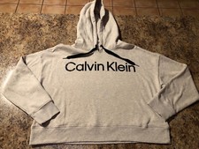 Calvin Klein Women's Sweatshirt Performance Cropped Hoodie Light Grey XXL