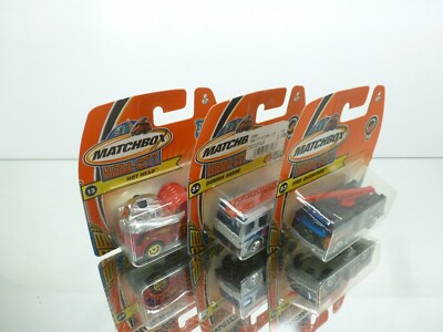 3x MATCHBOX HERO CITY HOT HEAD+FIRE QUENCHER+DENNIS SABRE - 3inch UNUSED - 270