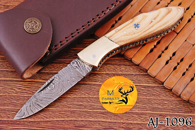 Custom Made Hand Forged Damascus Steel Folding Blade Pocket Knife 1096