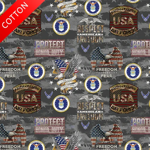 United States Air Force Cotton Fabric - 44" Wide - Sold by The Yard & Bolt