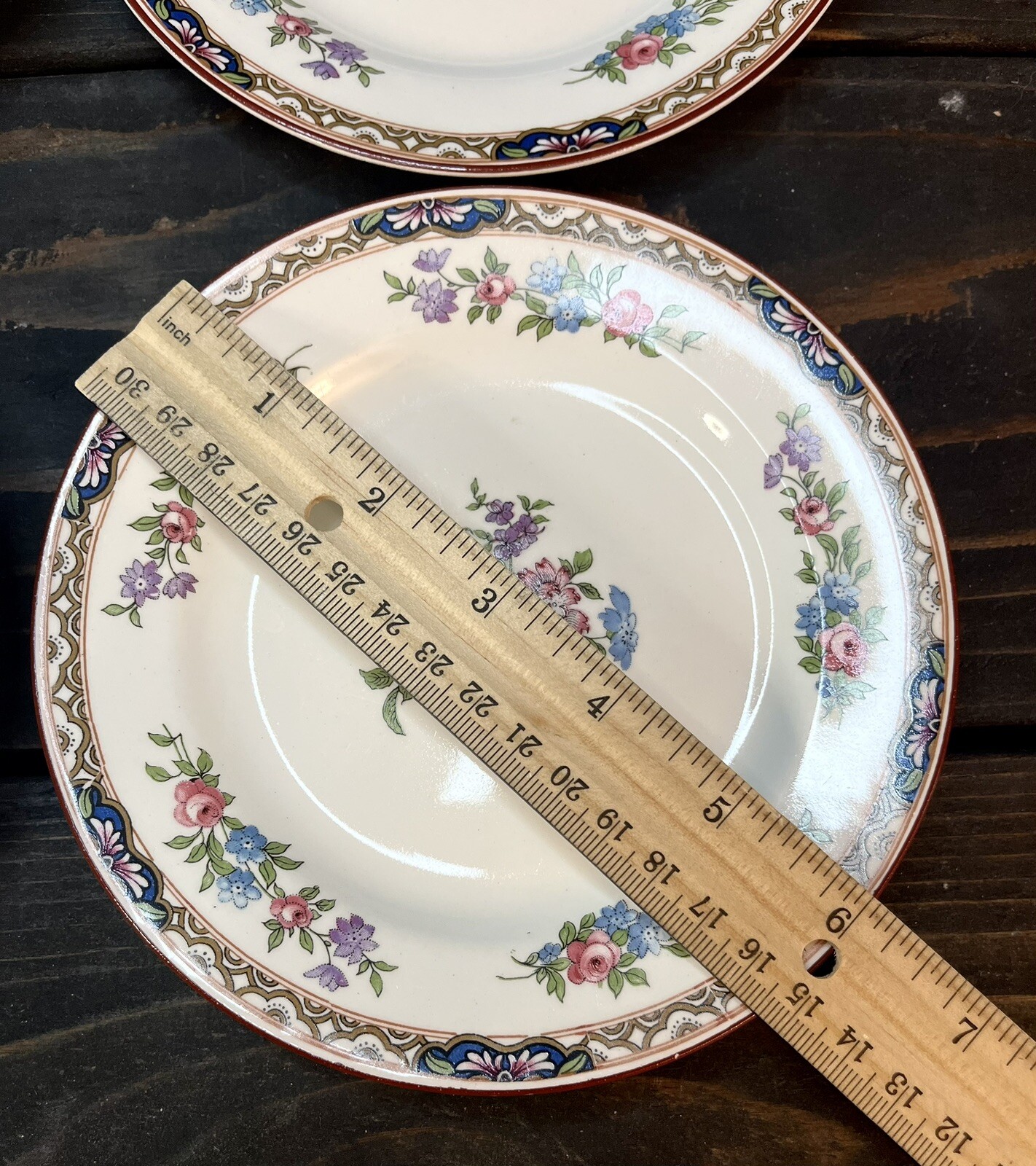 J&G Meakin Chatsworth China Set 14 Pieces Multicolored Floral Burgundy Rim