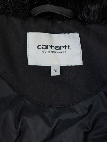 Carhartt WIP Trapper Parka Jacket Black Medium Men's Fur Hood Coat - Picture 8 of 11