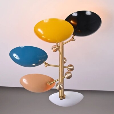 5 Lights Brass Colorful Orbital Pendant Lamp Ceiling Mid Century Modern Colorful