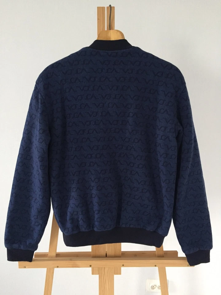 VERSACE JEANS Bomber Jacket Size 50 / L Wool Jacket Blue Monogram Full Zip - Image 4 of 4