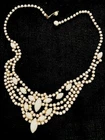 Vtg Hattie Carnegie Signed White Milk Glass Bead Collar Bib Gold Tone Necklace
