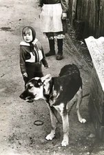 Beautiful girl with dog cute pretty attractive kid child Vintage Photo USSR 1424
