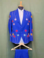 Men Blue Designer 2Pc Custom Made Country Western Wedding Cocktail  Prom Outfit