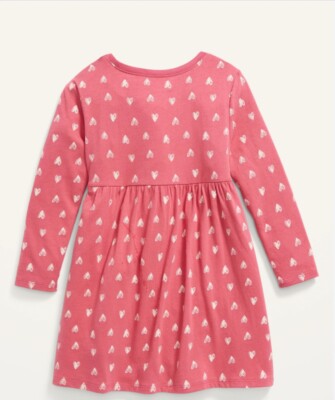 Old Navy Toddler Size 4T ~ Pink with Hearts Long-Sleeve Fit & Flare Dress NWT