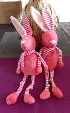 S10 / lot 2 doudou peluche lapin rayé rose écharpe BOUT'CHOU