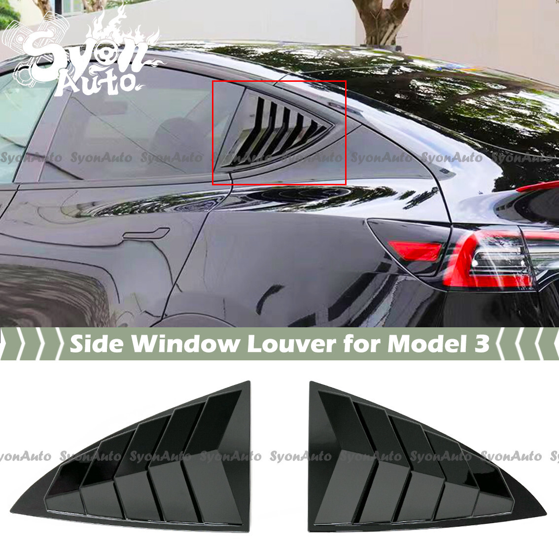 FITS 2017-2024 TESLA MODEL 3 GLOSSY BLACK SIDE WINDOW LOUVER VENT