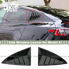 FITS 2017-2024 TESLA MODEL 3 GLOSSY BLACK SIDE WINDOW LOUVER VENT COVER SET