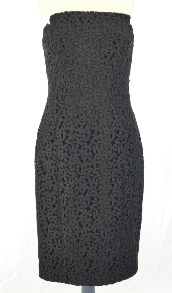 Vestido Jill Stuart Negro Encaje Formal Sin Tirantes Floral Boda Invitada Talla UK 10 Foto 3 de 4