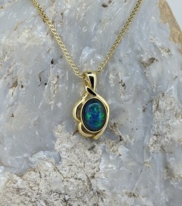 Authentic Triplet Opal Yellow Gold Plated Sterling Silver Pendant
