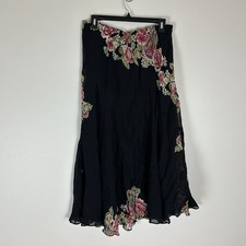 Floral Maxi Skirt Black Rose Beaded M Long Fairy Grunge Boho Peasant Gypsy