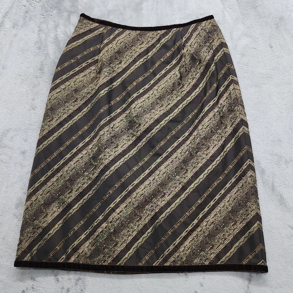 J.Jill Skirt Womens 2P PETITE Brown Velvet Trim Striped Wool Alpaca Blend A-Line - Image 3 of 4