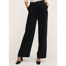 Mango Solid Black Wide Leg Criss Cross Crepe Trouser Pants Women’s Size 6