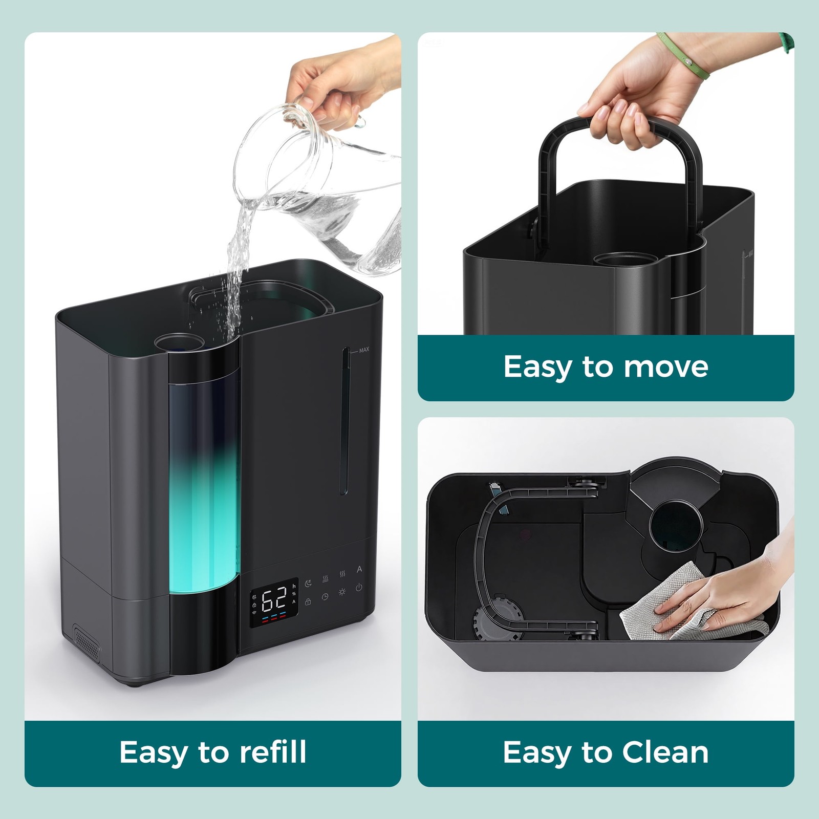 ALROCKET 8L Ultrasonic Whole House Humidifier, Warm and Cool Mist, 1000 sq ft
