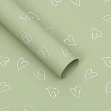  20 Sheet Solid Color Heart Wrapping Paper - Waterproof Floral Matcha Color