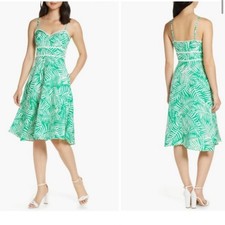 Eliza J Palm print fit & flare dress Linen blend feminine Sz 0 boho chic summer