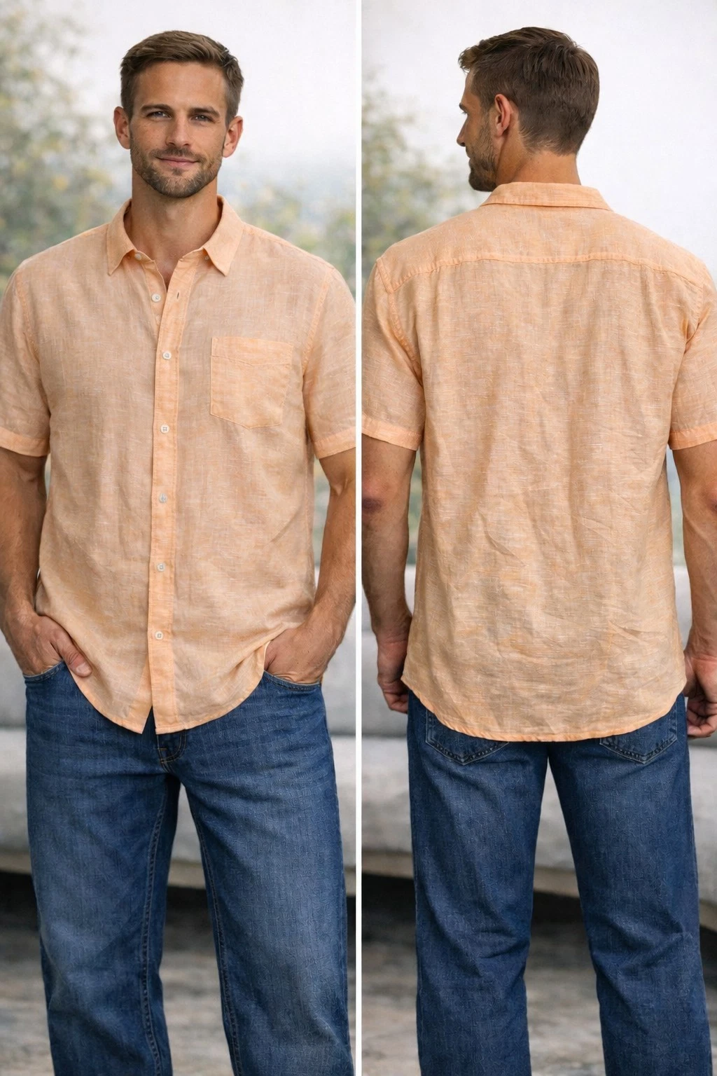 NEW Weatherproof Vintage Linen Button Up Orange Short Sleeve Shirt XXL