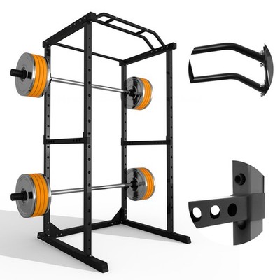 Black/ Red Multi-Function Power Cage  1200LBS Squat Rack w/J-Hooks for Home/Gym