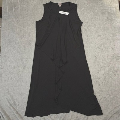 NWT Chico's Sheridan Ruffle Midi Dress Black Sleeveless Knit V-Neck Size 1 Med.