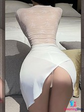 Women Sexy Lingerie OL Lace Uniform Wrap Hip Skirt Low-cut Dress Spice Nightclub