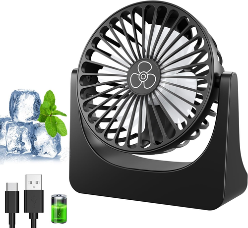 Ventilatore Da Tavolo, Mini Ventilatore USB Con 3000Mah Batteria Ricaricabile, 3 - Foto 9 di 12