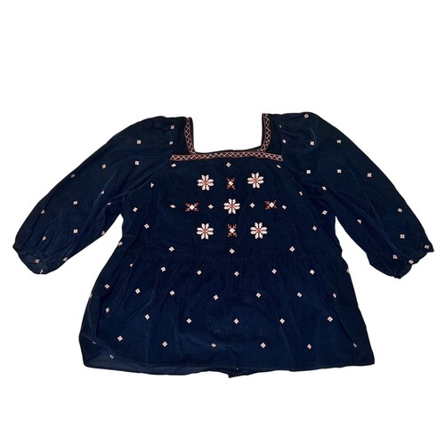 Madewell Embroidered Corduroy Button Back Top Women's Size 2X Blue Square Neck - 第 1/9 張圖片