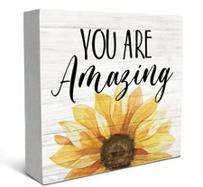 You are Amazing Sunflower Wood Box Sign Inspirational Desk Decor