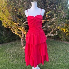 Billy Jack for Her Red Ruched Tiered Ruffle Party Dress Size 9 Small Vintage
