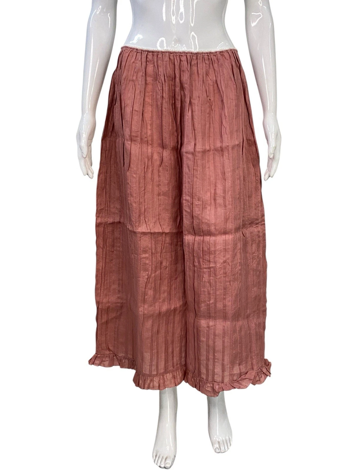 Doen Women's Skirt Ruffled Laced Pin Tucks Peach Cotton Long Maxi Skirt Size S