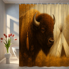Rustic Buffalo Shower Curtain - Boho Teepee Design for Farmhouse Decor