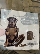 Tactical Dog Training Set Harness, Collar, Leash, Pouch Khaki Large NEW