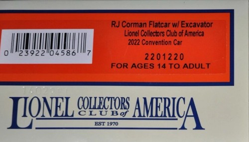 LIONEL RJ CORMAN FLAT CAR W/ CAT EXCAVATOR (LCCA) 2201220! O GAUGE CATERPILLAR - Picture 2 of 2