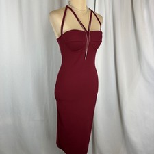 Boohoo Night Burgundy Bodycon Midi Dress Strappy Bustier Dress US 6 NWT