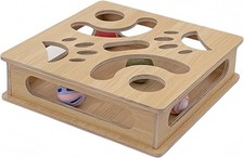 Interactive Wooden Cat Puzzle Toy Box with 4 Balls Natural