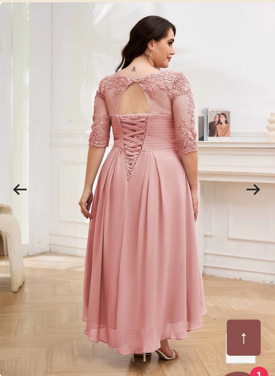 Mother of the Bride (22W) Dusty Rose Pleated Chiffon & Lace