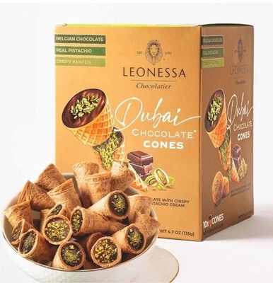 Dubai Chocolate Cones Pistachio & Kunafa -  Premium Belgian Chocolate W/ Ice